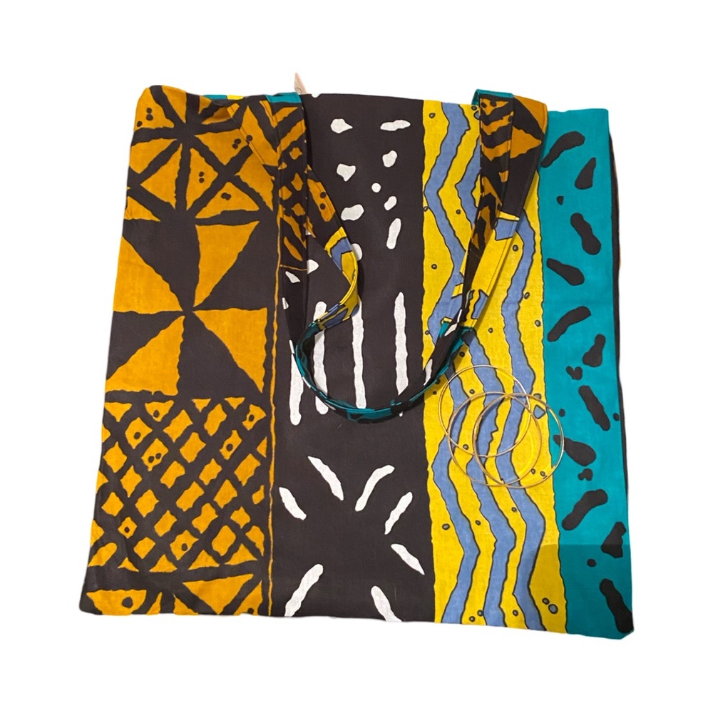 Hand Crafted Yellow and Teal Patterned Tote